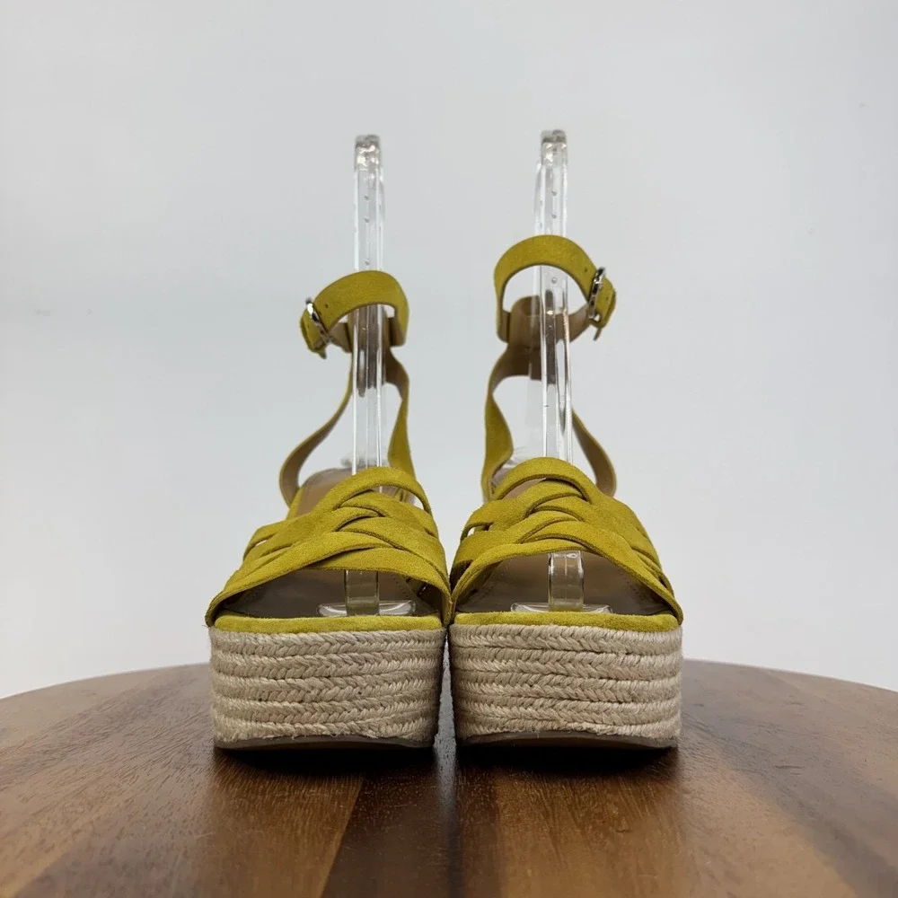 Womens Marc Fisher Oaten Gold Suede Platform Espadrille Sandals Heels Size 10‎ M